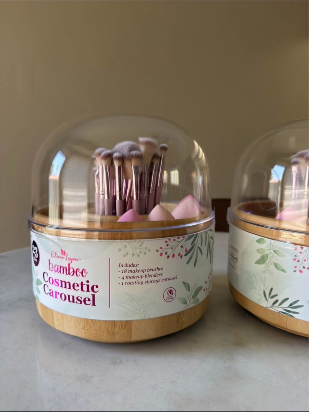 BAMBOO Pink Brush & Sponge Cosmetic Carousel